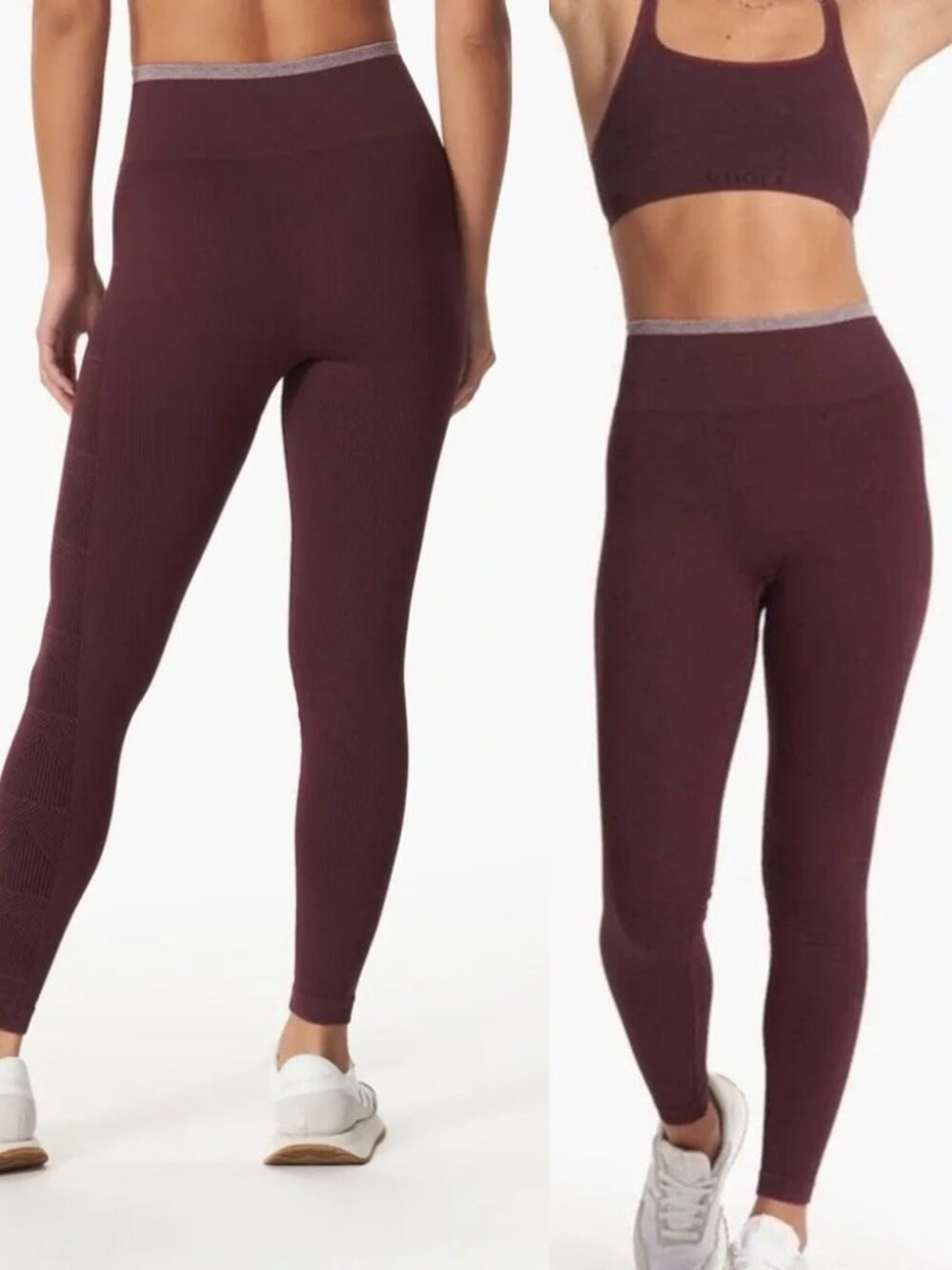 Vuori Helix Seamless yoga athletic Legging pants Maroon burgundy ribbed M